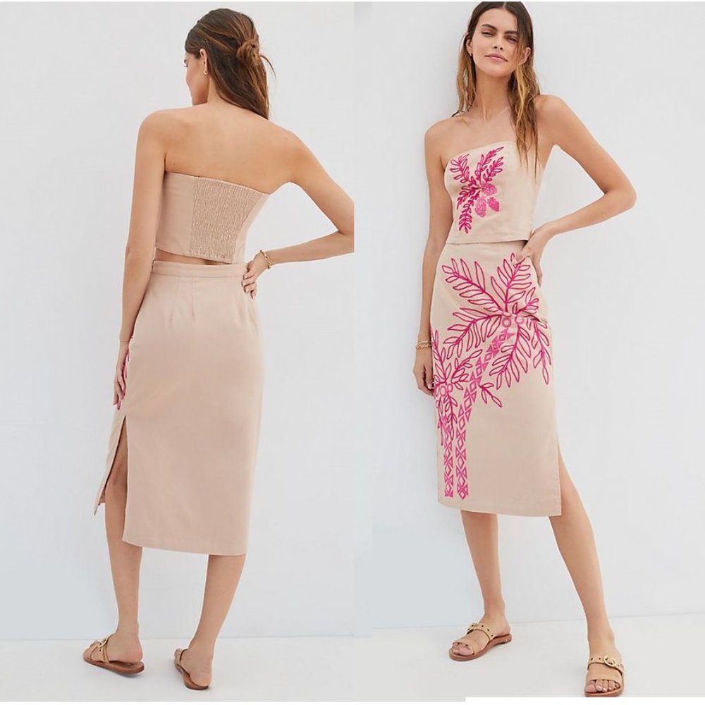 Anthropologie Maeve Embroidered Midi Skirt